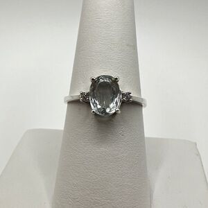 NWOT Light 6x8mm Aquamarine with accent Cz diamonds in sterling silver ring!